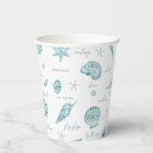Gobelets En Papier Shells Starfish Sun Fun Texte Turquoise ID918 (Verso)