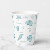 Gobelets En Papier Shells Starfish Sun Fun Texte Turquoise ID918 (Recto)