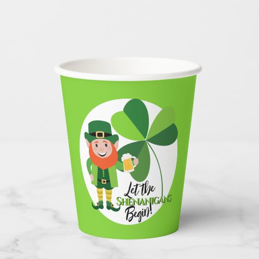 Gobelets En Papier Shenanigans Leprechaun Shamrock Saint Patrick (Recto)