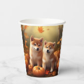 Gobelets En Papier Shiba Inu Chiot Automne Citrouille de plaisir (Verso)