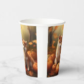 Gobelets En Papier Shiba Inu Chiot Automne Citrouille de plaisir (Droite)