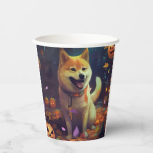 Gobelets En Papier Shiba Inu d'Halloween avec citrouilles effrayant