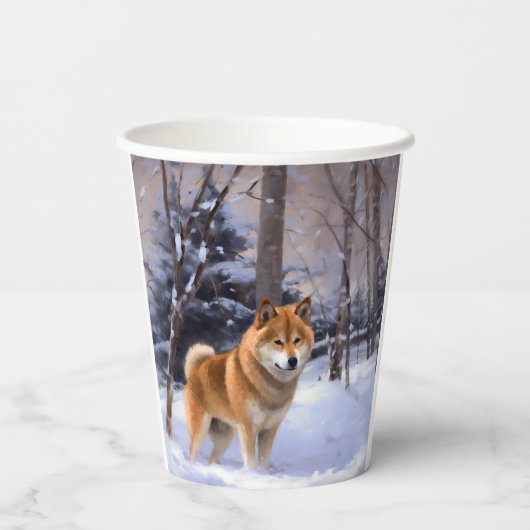 Gobelets En Papier Shiba Inu Laissez Neige Noël (Verso)
