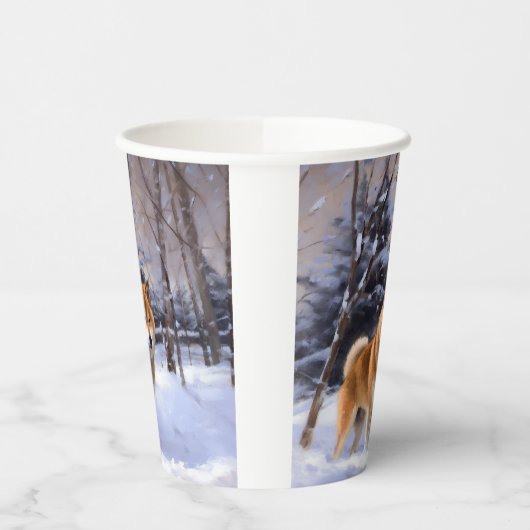 Gobelets En Papier Shiba Inu Laissez Neige Noël (Gauche)
