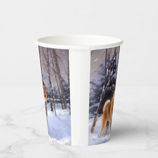 Gobelets En Papier Shiba Inu Laissez Neige Noël (Droite)