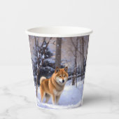 Gobelets En Papier Shiba Inu Laissez Neige Noël (Recto)
