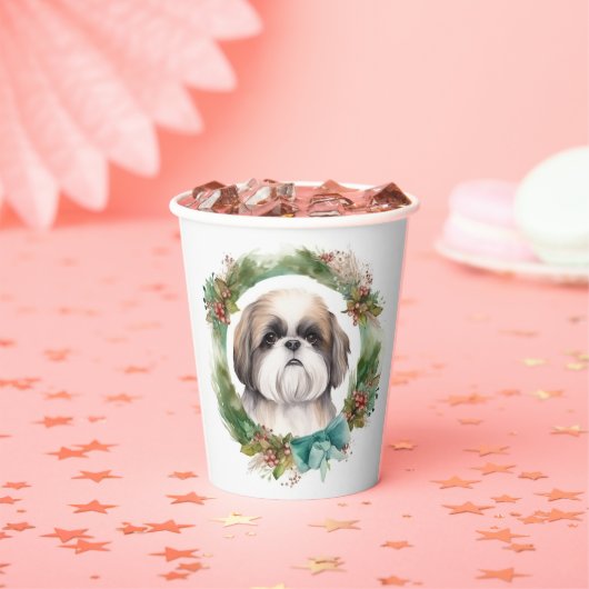 Gobelets En Papier Shih Tzu Christmas Wreath Festive Pup (Insitu)