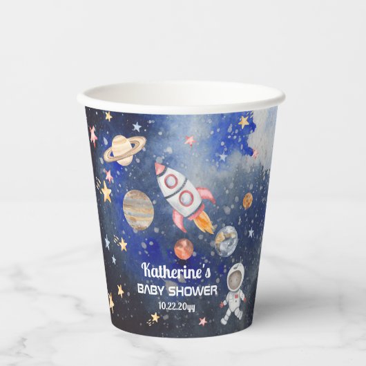 Gobelets En Papier Shower Baby Boy Rocket Planets (Recto)