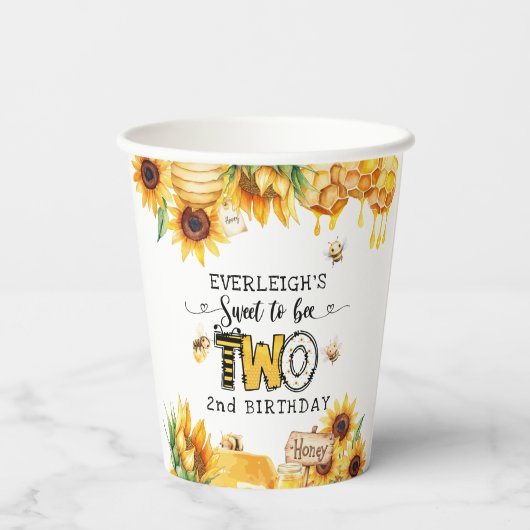 Gobelets En Papier Si doux à être deux 2ème anniversaire fleuri (Verso)