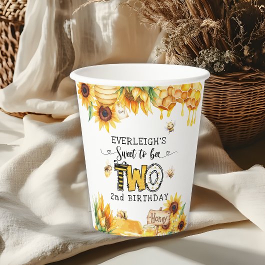 Gobelets En Papier Si doux à être deux 2ème anniversaire fleuri