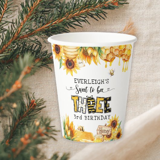 Gobelets En Papier Si doux à être trois fleuris 3e anniversaire