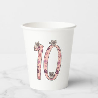 Gobelets En Papier Siamese Chat Dixième Anniversaire Pour Enfants Cha