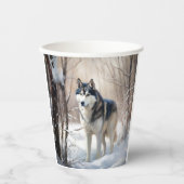 Gobelets En Papier Sibérien Husky Laisser Neige Noël (Recto)