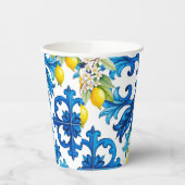 Gobelets En Papier sicilien, été, citron, mosaïque, bleu (Gauche)