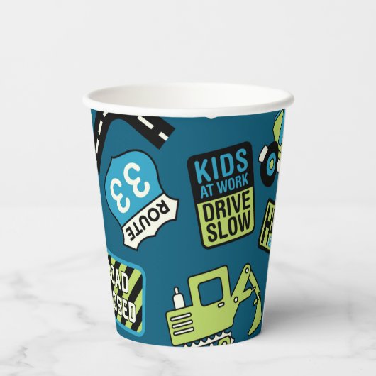 Gobelets En Papier Signes et camions de construction (Verso)