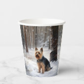 Gobelets En Papier Silencieux Terrier Laisser Il Neige Noël (Recto)