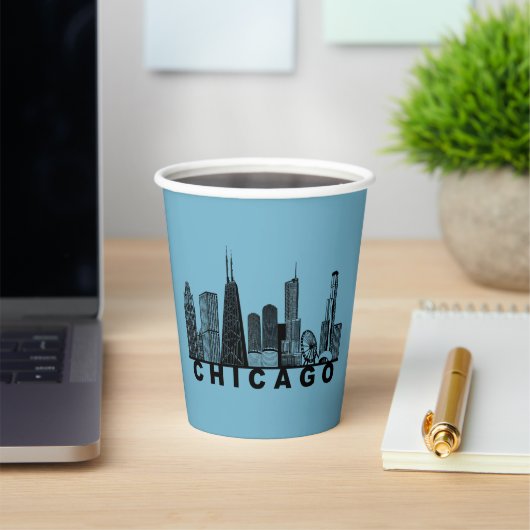 Gobelets En Papier Silhouette de l'horizon de Chicago (Insitu)