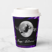 Gobelets En Papier Silhouette de sorcière violette Halloween (Verso)