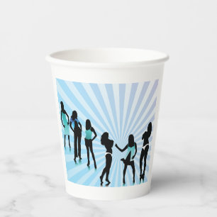 Gobelets En Papier Silhouettes de femmes élégantes mode bleu sarcelle