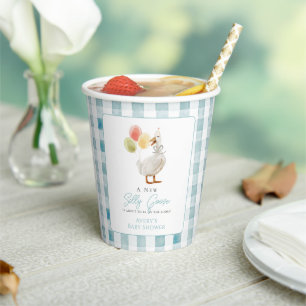 Gobelets En Papier Silly Goose Blue En vichy Baby shower garçon