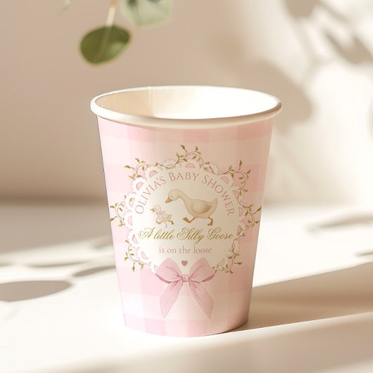 Gobelets En Papier Silly Goose Pink Gingham Bow Baby Shower