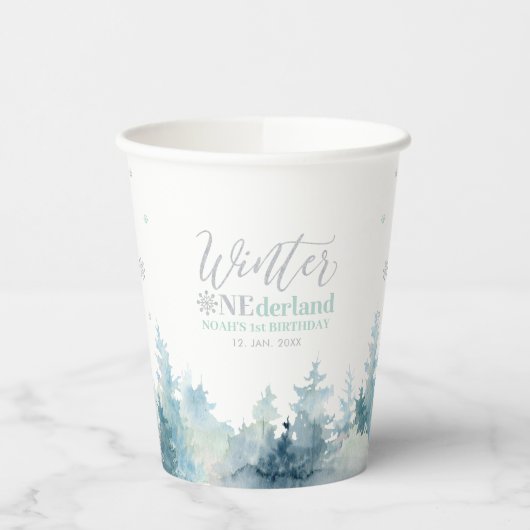 Gobelets En Papier Silver & Mint Winter Onderland 1er anniversaire fê (Gauche)