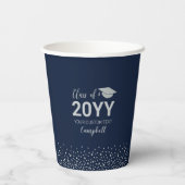 Gobelets En Papier Silver & Navy bleu Confetti Graduation Party (Verso)