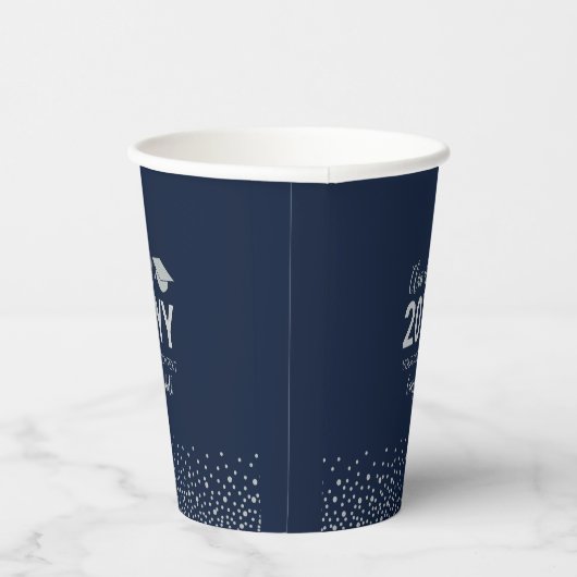 Gobelets En Papier Silver & Navy bleu Confetti Graduation Party (Droite)