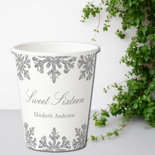 Gobelets En Papier Silver Snowflake Winter Sweet 16