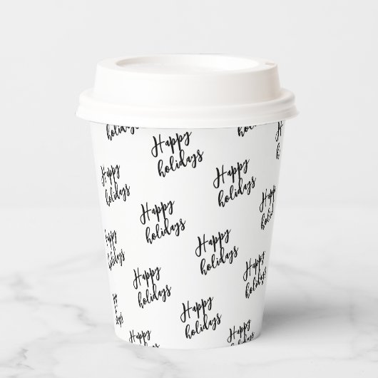 Gobelets En Papier Simple Black Happy Holiday personnalisé Motif de t (Recto)