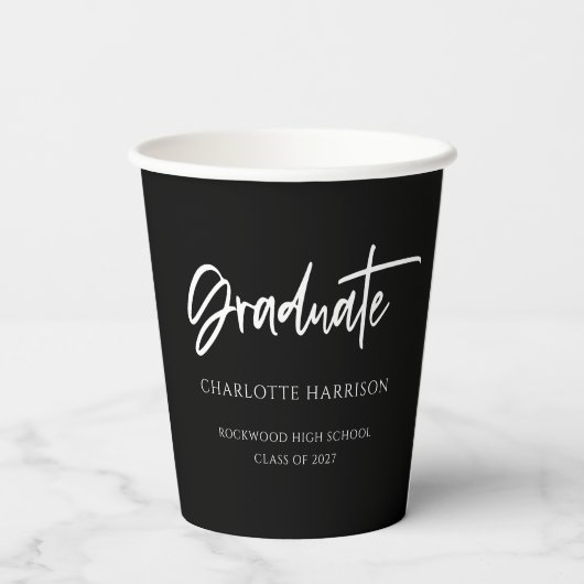 Gobelets En Papier Simple Black White Custom Graduation Party (Verso)