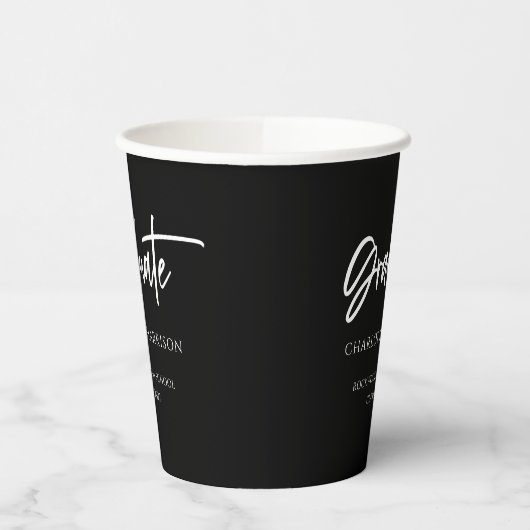 Gobelets En Papier Simple Black White Custom Graduation Party (Gauche)