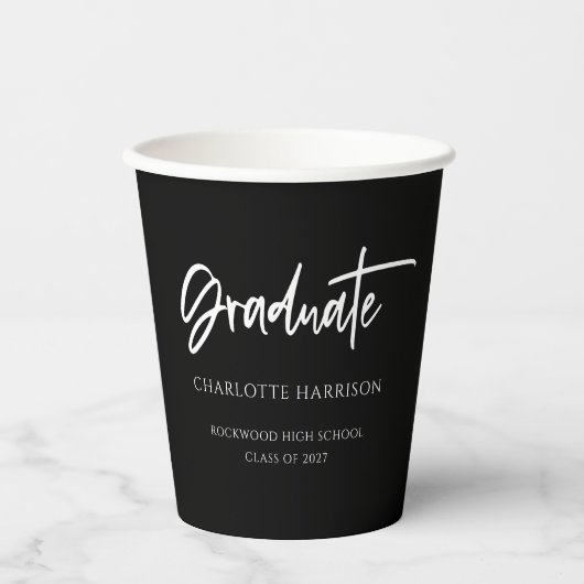 Gobelets En Papier Simple Black White Custom Graduation Party (Recto)