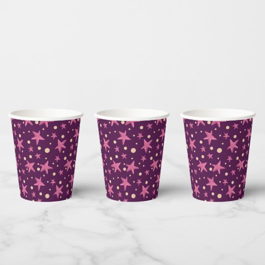 Gobelets En Papier Simple Burgundy Purple Rose Stars Space Girl Party (Multi)