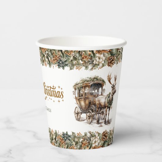 Gobelets En Papier Simple élégance Reindeer chariot neutre (Verso)