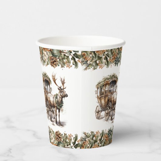 Gobelets En Papier Simple élégance Reindeer chariot neutre (Droite)