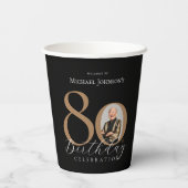 Gobelets En Papier Simple Elegant Black Gold Photo 80e anniversaire (Verso)