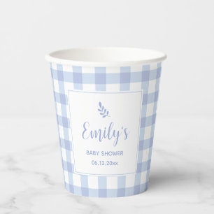 Gobelets En Papier Simple Elégant Bleu En vichy Plaid Baby shower gar