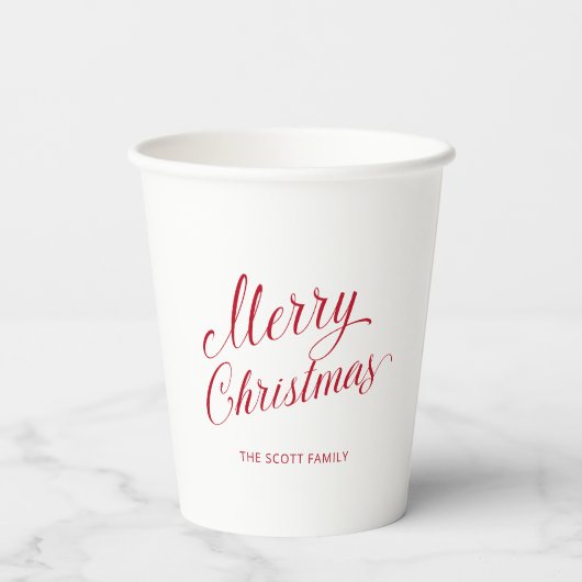 Gobelets En Papier Simple élégante Rouge Script moderne Noël (Verso)