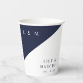 Gobelets En Papier Simple Marine Bleu Blanc Élégant Mariage Monogramm (Recto)