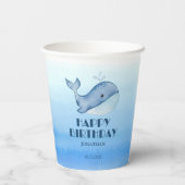Gobelets En Papier Simple mignonne Baleine Bleu Mer Joyeux Anniversai (Verso)