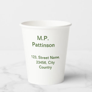 Gobelets En Papier Simple minimal vert ajoutez votre texte nom photo