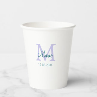 Gobelets En Papier simple minimum ajouter nom monogramme violet vert