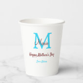 Gobelets En Papier simple minimum jour mère bleu monogramme rose nom (Verso)
