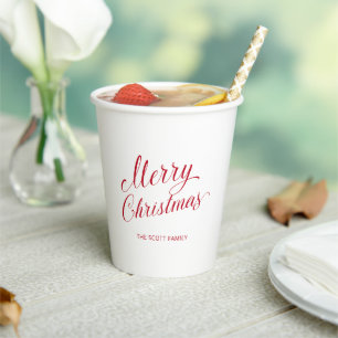Gobelets En Papier Simple moderne Rouge Script élégant Noël