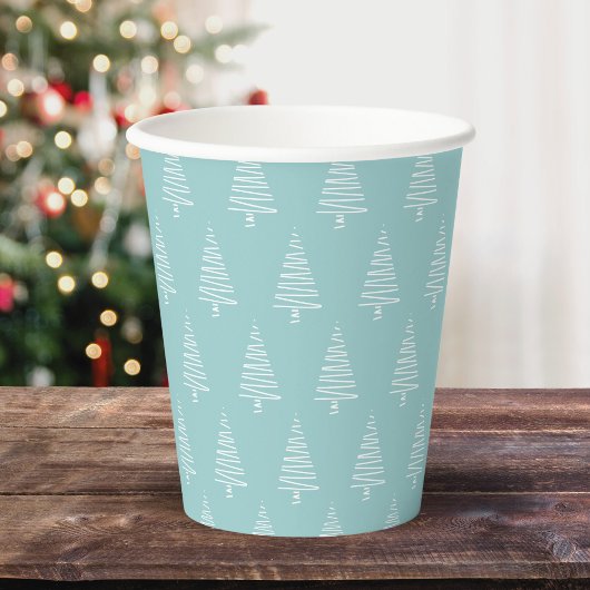 Gobelets En Papier Simple Motif D'Arbre À Pins Bleu Et Blanc