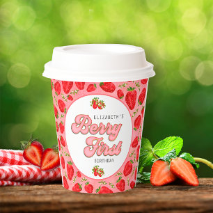 Gobelets En Papier Simple motif floral rouge fraise Baie d'abord