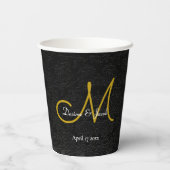 Gobelets En Papier Simple Noir Blanc Or Élégant Monogramme de mariage (Verso)