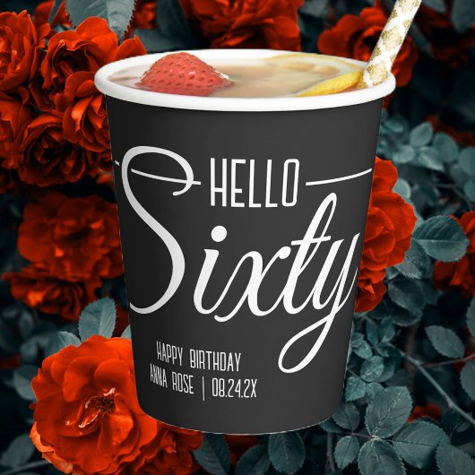 Gobelets En Papier Simple Noir et Blanc Bonjour Soixante 60e annivers