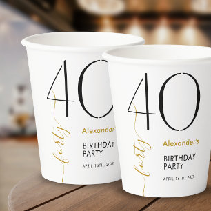 Gobelets En Papier Simple Or Noir et Blanc 40 Ans